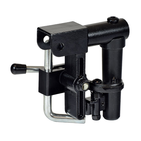 Elevating Leg Rest Knee Pivot Assembly for Jazzy Power Chairs, featuring a black metal lever and handle, essential for Pride's Universal Friction Lock Seat Frame on various Jazzy power chairs.