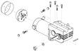 Diagram of the Right Suspension Motor Assembly for Jazzy 610 Power Chairs, showing the motor, motor brake, and mounting hardware. Compatible with Jet 10 and Jet 3 Ultra power chairs.