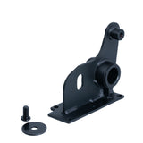 Motor Mounting Plate Left Side for the Jazzy 614 HD, featuring a black metal piece with holes, a screw, and a nut, essential for securing the motor in place.