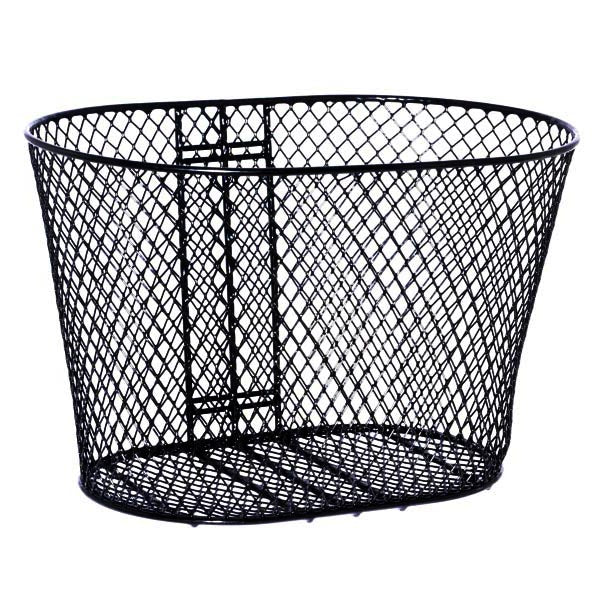 Round Corner Basket for Pride Rally (SC150), a black mesh container designed with round corners, shown empty and ready to mount on the front of compatible mobility scooters.