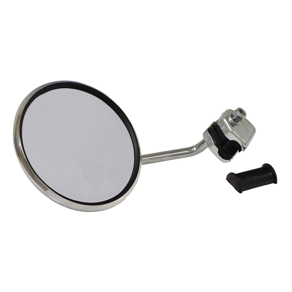 Round Legshield Mirror for Vintage Vespa Scooters, featuring a retro round design with a black rim and handlebar mount, perfect for classic Vespa and Genuine Stella scooters.