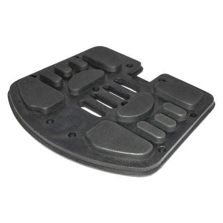 Rubber Floor Mat for Jet Power Chairs, black with multiple buttons and holes, designed as a second-generation OEM replacement for various Jet power chair models by Pride Mobility.