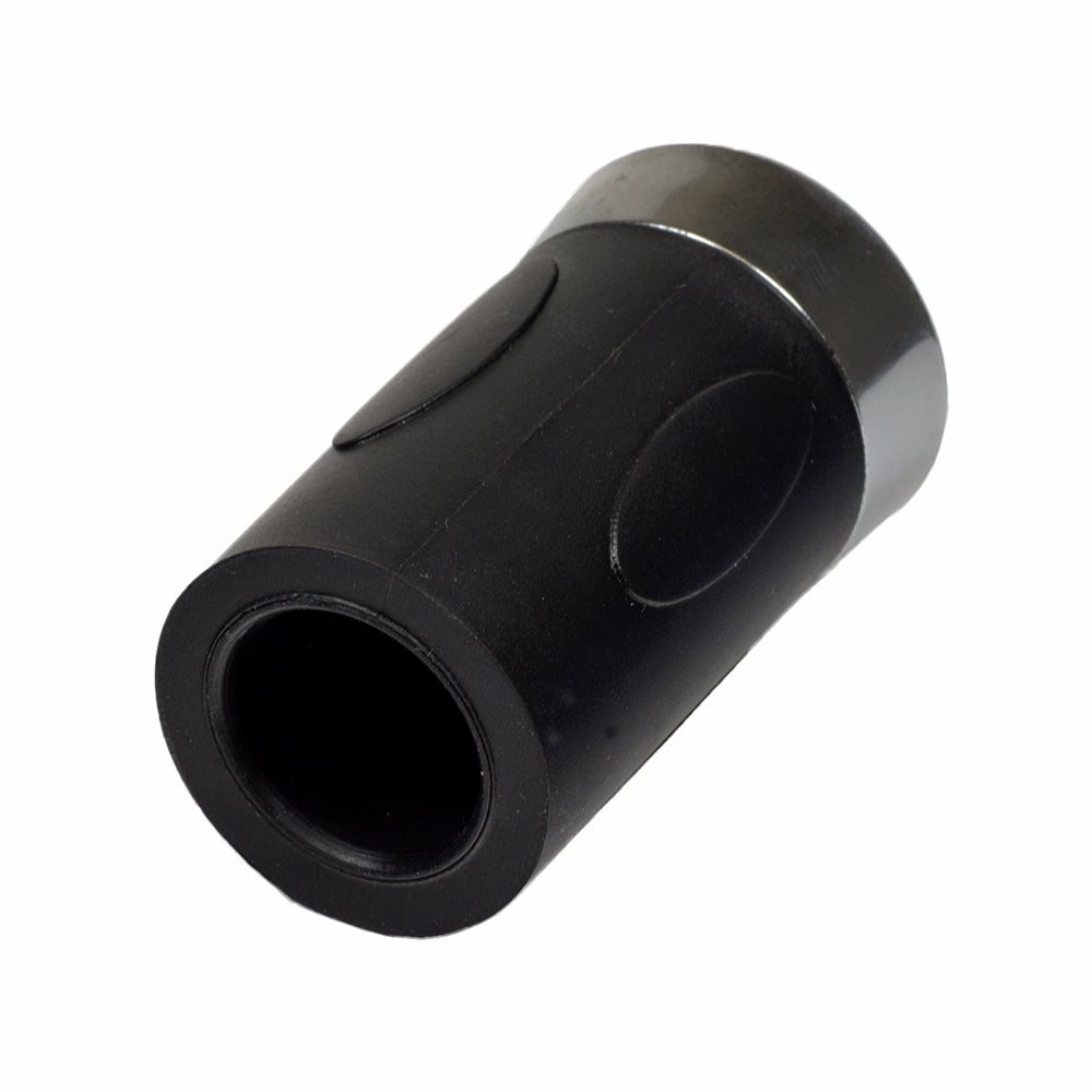 Rubber Handlebar Grip for Bikes & Scooters: A sleek black and silver cylindrical grip, designed for a secure hold on handlebars, available in two lengths, with a stylish chrome end cap.