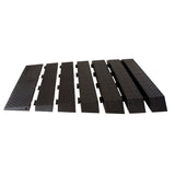 36 Wide Pride Mobility Rubber Threshold Ramp Kit featuring a black, slip-resistant, textured rubber mat with interlocking sections and holes for modular assembly, supporting up to 850 lbs.