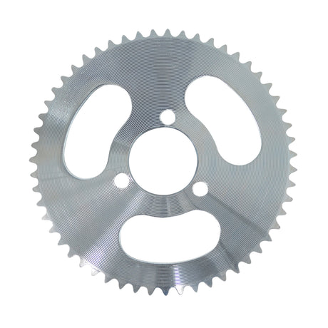 Close-up of a #25 Chain Sprocket with 55 teeth and three mounting holes on a 33.5 mm bolt circle, suitable for gas and electric scooters.