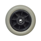 Front Caster Wheel Assembly for Shoprider Power Chairs featuring a black plastic rim and 6201RS wheel bearings, suitable for Streamer models from 2006 onwards.