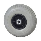 2.80/2.50-4 Rear Wheel Assembly for Shoprider Dasher 9, Jimmie, & Trooper, featuring a solid tire with a central nut and metal rim, designed for mobility scooters and power chairs.