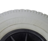 Close-up of the 2.80/2.50-4 rear wheel assembly for Shoprider Dasher 9, Jimmie, and Trooper, featuring a solid black tire and metal wheel, suitable for scooters and power chairs.