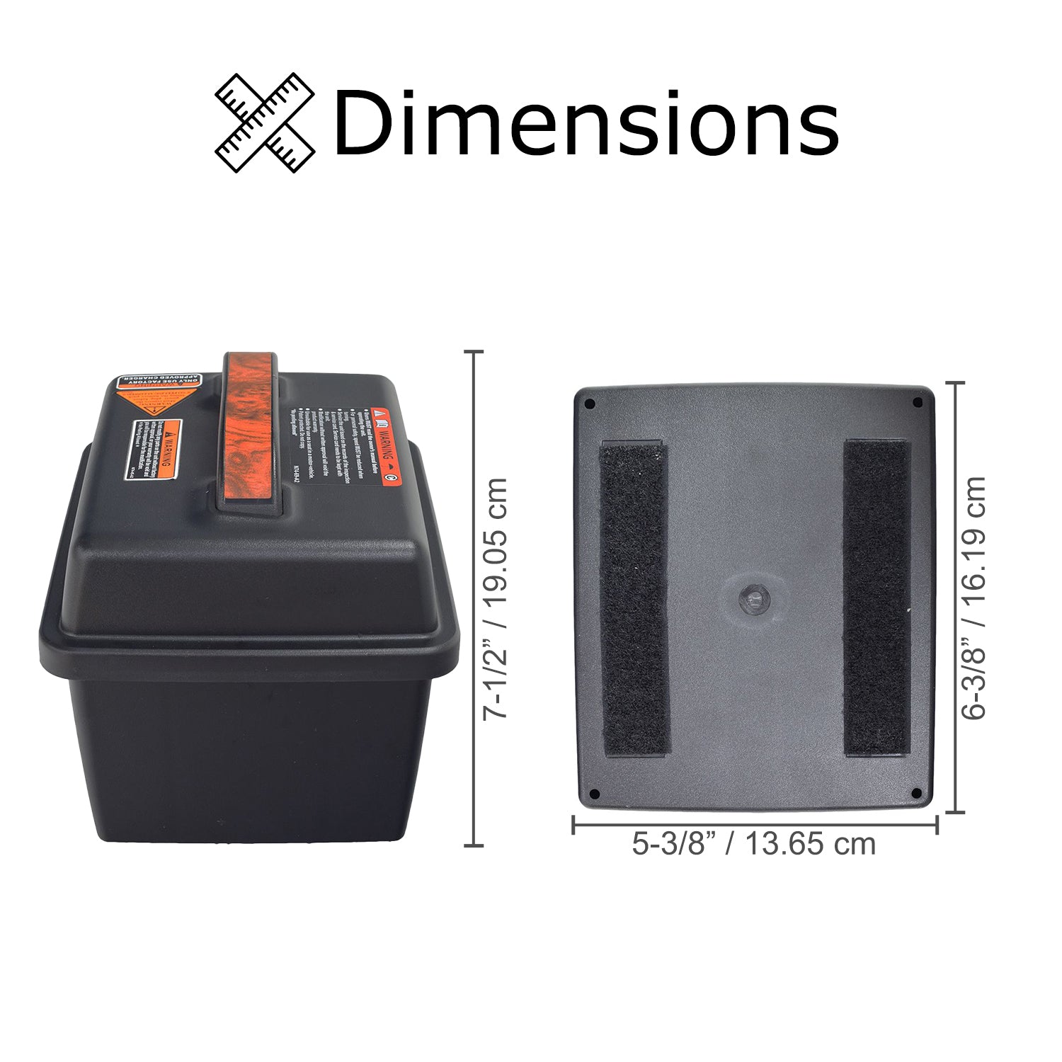 Battery Box Assembly for the Shoprider Echo (SL73) and the Shoprider Hero, featuring a black rectangular case with a lid, charger port, and circuit breaker.