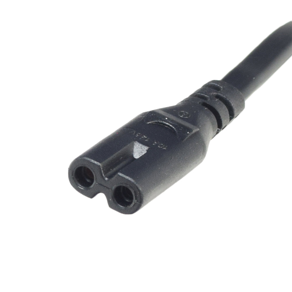 6' Battery Charger Power Cord (IEC C7) for Mobility Scooters and Power Chairs, featuring a black figure-8 connector with two holes, suitable for various models.