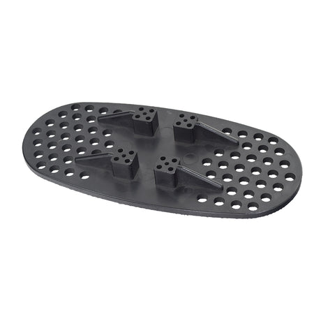 Foot Plate for the Shoprider Scootie Jr. (TE-787M) Mobility Scooter, a black plastic object with holes, suitable for replacing worn-out foot plates on either side of the scooter.