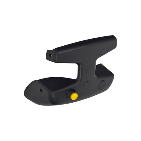 Rear Upper Console Assembly for the Shoprider Scootie (TE-787NA) featuring a black plastic structure with a prominently displayed yellow button, including the horn module and horn button.