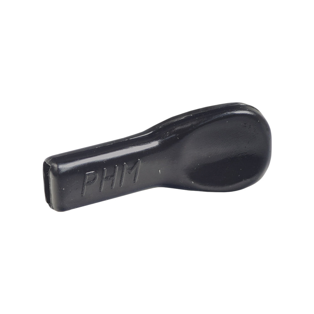 Throttle Lever Plastic End Cap for Shoprider Mobility Scooters, a black plastic object with visible text, designed to fit over the wig-wag lever, providing enhanced thumb grip.