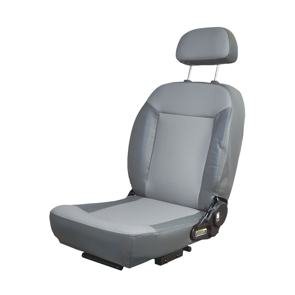 Seat Assembly for the Shoprider 6Runner 14 featuring a grey vinyl finish, complete with headrest, hinges, and seat plate. Armrests are not included.