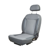 Seat Assembly for the Shoprider 6Runner 14 featuring a grey vinyl finish, complete with headrest, hinges, and seat plate. Armrests are not included.