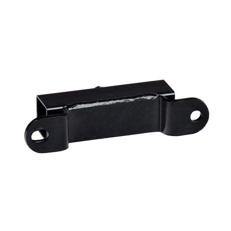 Joystick Mounting Receiver Bracket for Shoprider Power Chairs, a black metal piece with two holes and a white-edged rectangular surface, essential for attaching the joystick bracket to the armrest assembly.