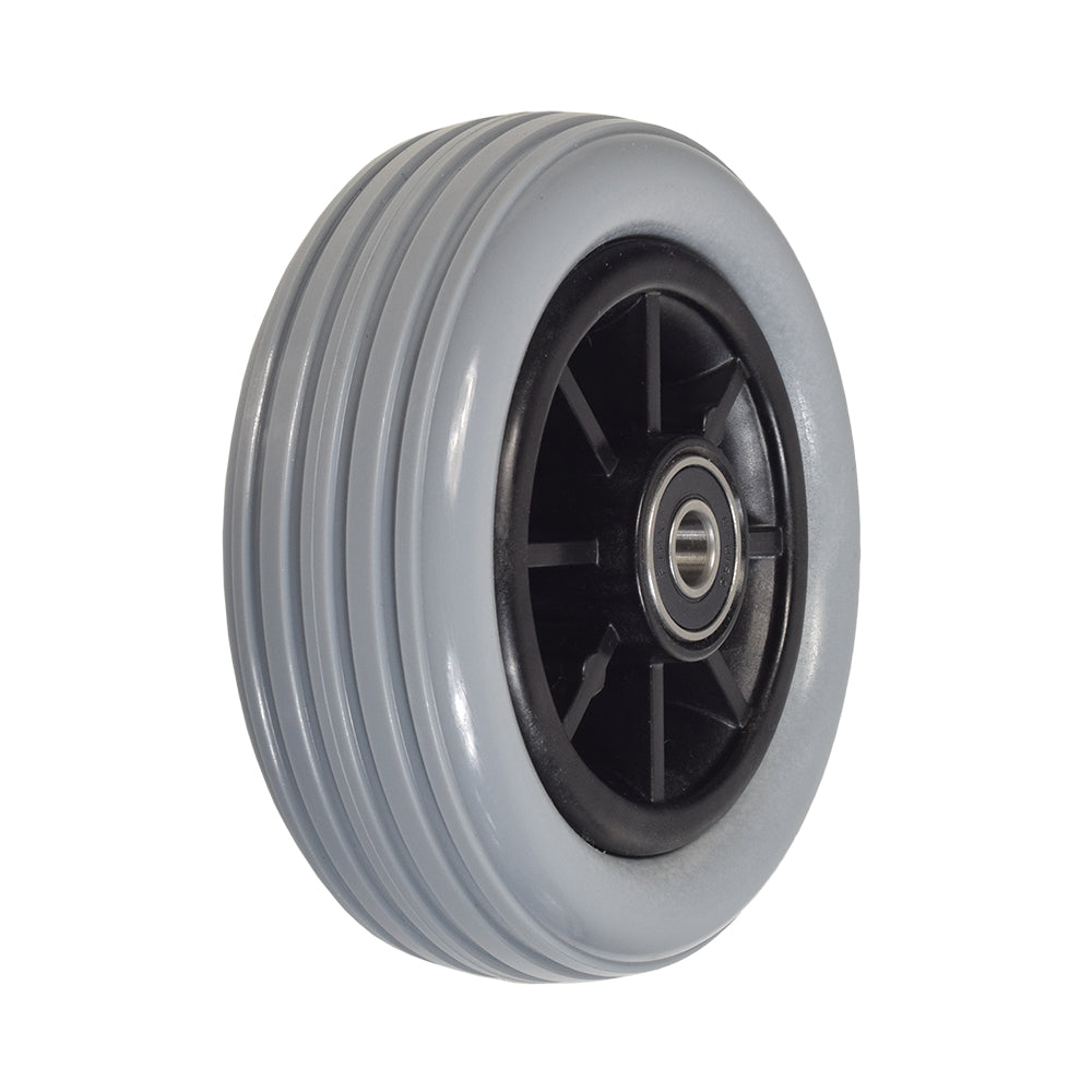 6x2 Dark Gray Caster Wheel for Shoprider Power Chairs, featuring a solid dark gray tire with a black rim, designed for Streamer models from 2006 onwards.