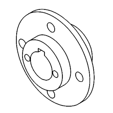 Rear Wheel Hub for the Shoprider Flagship (TE-889 XLSN): Detailed black and white line drawing of the circular aluminum hub, showing milled keyway slot and four drilled holes for mounting bolts.