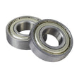 6002ZZ (6002Z) Shielded Scooter & ATV Bearings (Set of 2), featuring chrome metal shields on both sides, shown in a close-up image highlighting their precise construction and inner ball bearings.