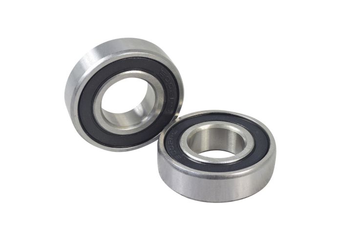 6002-2RS (6002RS) Sealed Wheel Bearings for Gyroor Electric Bikes (Set of 2) - a close-up of two chrome steel bearings with high-temperature plastic seals on both sides.