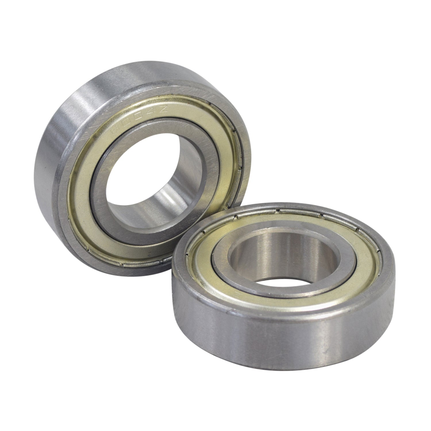 6004ZZ (6004Z) Shielded Scooter & ATV Bearings (Set of 2): Close-up of two metal shielded ball bearings designed for scooters, ATVs, mini bikes, dirt bikes, and go karts, highlighting their durable chrome metal shields.