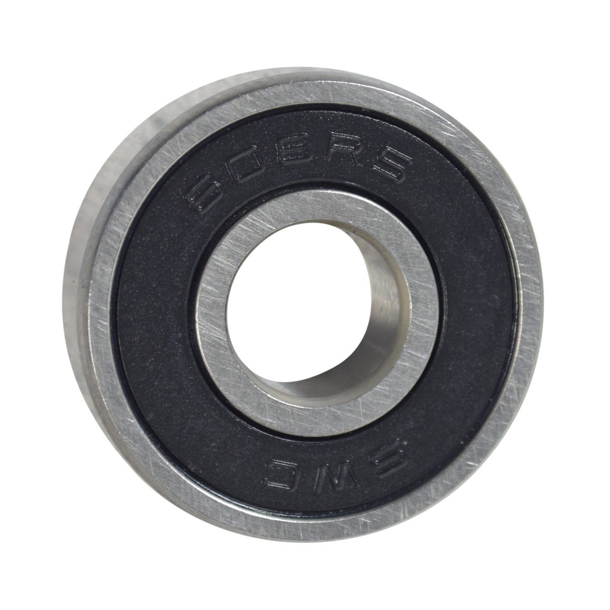 A close-up of 608-2RS (608RS) Sealed Scooter Wheel Bearings (Set of 2), showcasing their circular shape and metallic construction, intended for scooter wheels and mobility devices.