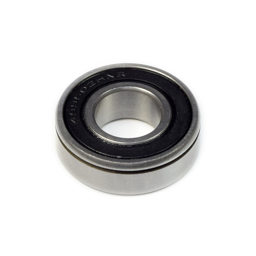 Close-up of a 5/8 (499502HNR / 99502H) sealed bearing without snap ring, showcasing the precision-engineered metal surfaces and internal components.