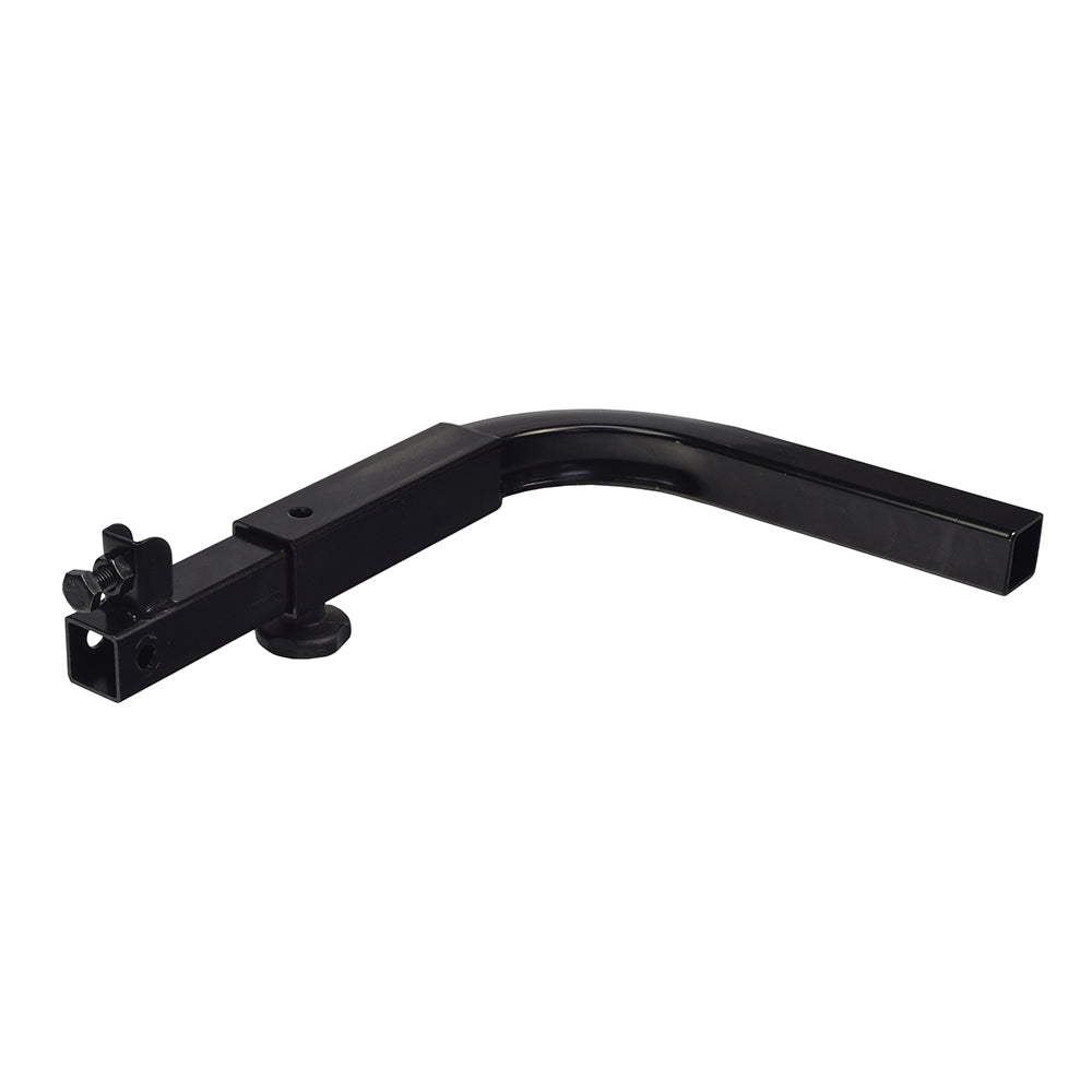 Flip-Back Adjustable Armrest Bracket for the Shoprider Dasher 9, Jimmie, Smartie, & Streamer featuring a black metal arm with a screw end and a black handle, designed for left or right armrest attachment.