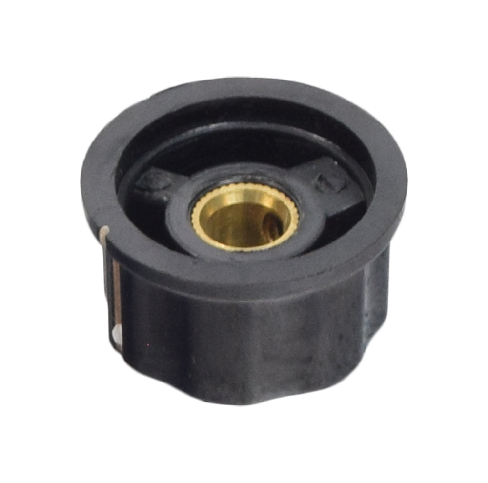 Speed Pot Knob for the EV Rider Transport Folding Scooter, a black round object with a gold center, designed to replace the scooter's lost speed adjustment knob.