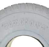 3.00-4 (10x3, 260X85) foam-filled tire with IA-2889U tread pattern for Shoprider Scooters, featuring a white, flat-free design with a centered hole and clear text markings.