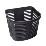 Black Basket with Handle for the Pride Pursuit (SC713), Pride Victory 9 (SC609/SC709), and Pride Victory 10 (SC610/SC710) Mobility Scooters, featuring durable plastic construction with ventilation holes for secure storage.