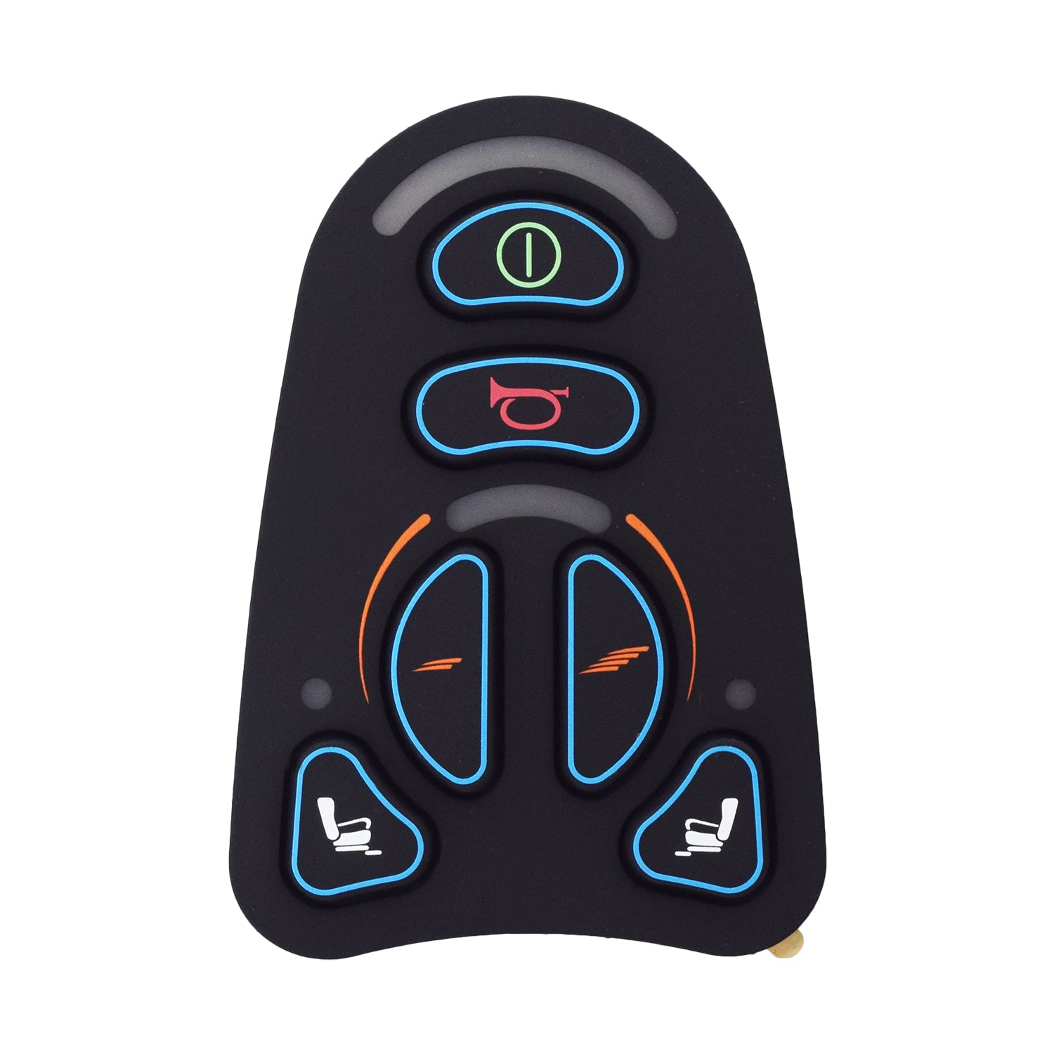 Keypad for 6 Key VR2 Joystick Controller showing colorful buttons including dual actuator keys, horn key, on/off key, speed/profile decrease and increase keys, designed for VR2 joystick with seat lift function.