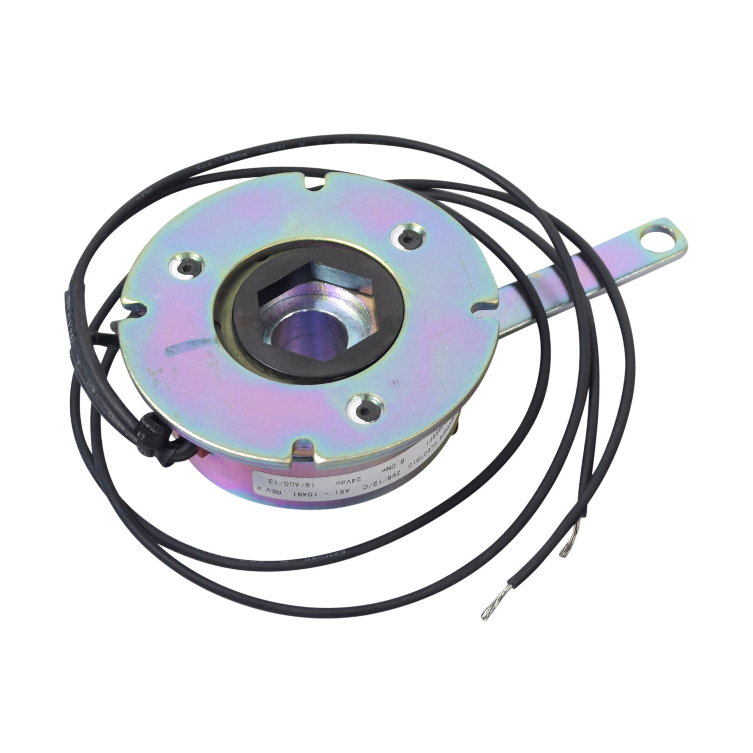 Brake Assembly for Pride Maxima (SC900/SC940) and Pride Victory XL (SC2700), featuring a metal component with black wires and visible screw, used in conjunction with a Rockwell motor and transaxle.