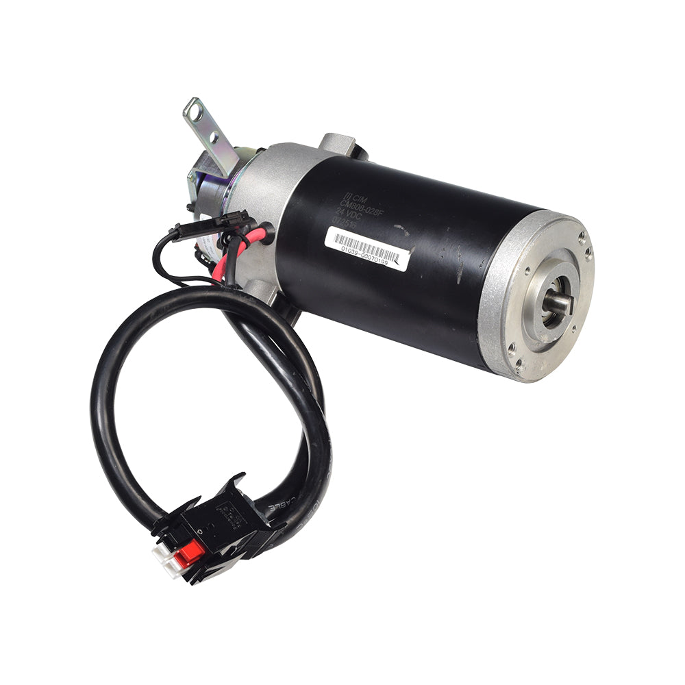 Motor (CM80B-013) & Brake Assembly for the Pride Celebrity X & Mega Motion Endeavor X (Blemished), featuring a black and silver electric motor with a black cable and a red button.