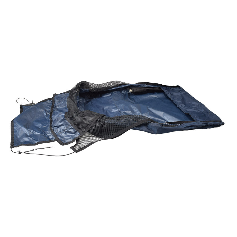 Replacement Blue Canopy (without Frame) for Mobility Scooters (Blemished) showing blue tarp with black mesh netting and pockets, ideal for replacing worn fabric while retaining existing canopy frame.