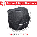 Heavy Duty Weatherproof Cover for Power Chairs, featuring a black surface with white text and a red and white logo, designed to protect power chairs from rain and dust.