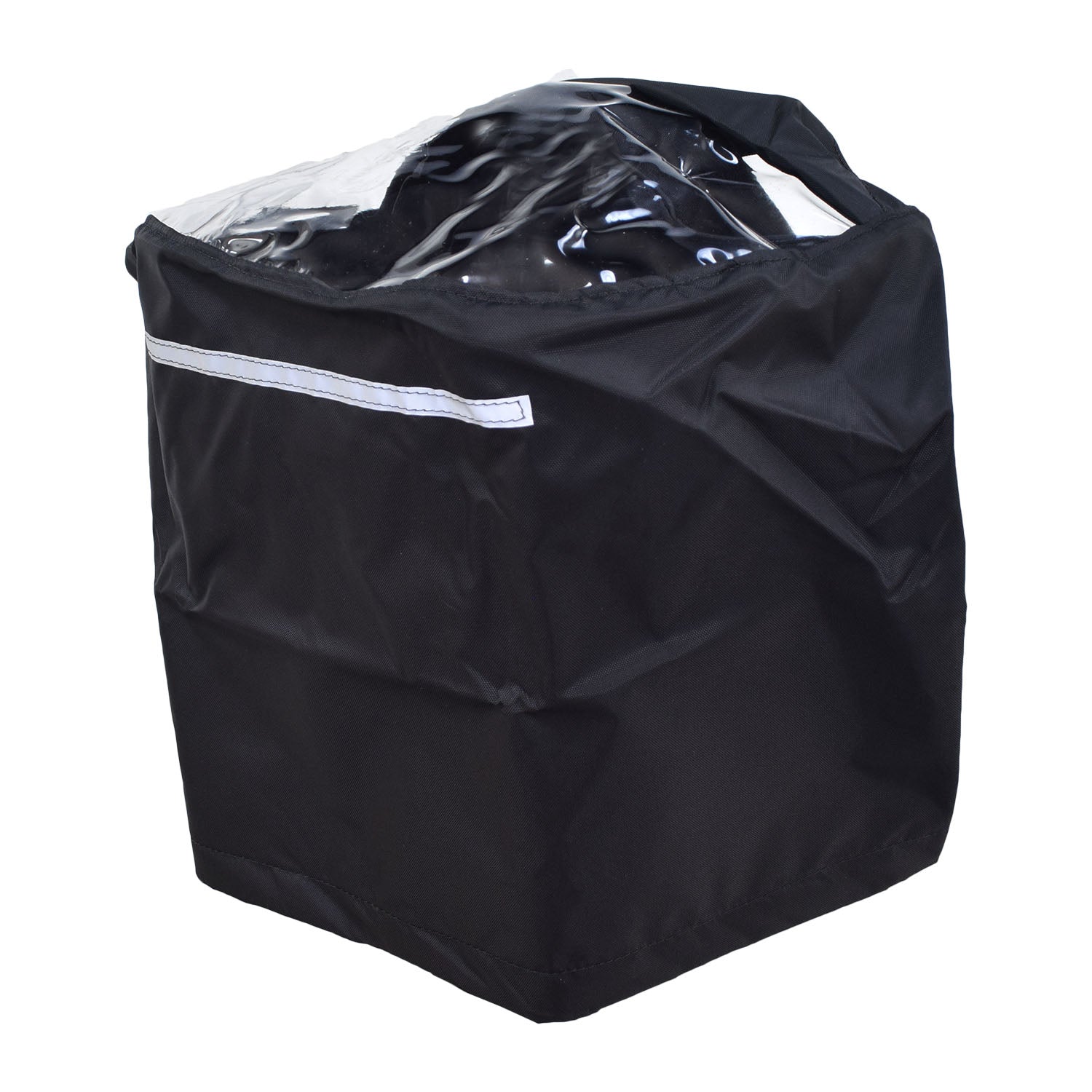 Clear Tiller Cover for Mobility Scooters (Deistco), showing a black bag with a clear plastic cover inside, designed to protect the tiller from weather and dust.