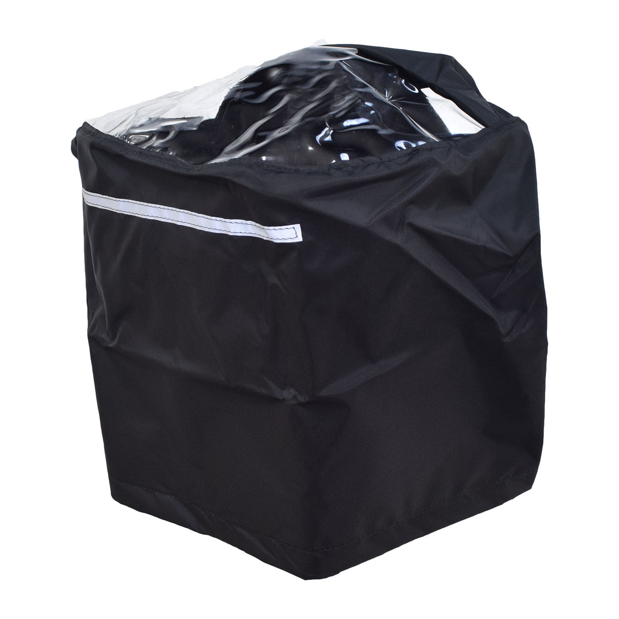 Clear Tiller Cover for Mobility Scooters (Deistco), showing a black bag with a clear plastic cover inside, designed to protect the tiller from weather and dust.