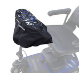 Clear Tiller Cover for Mobility Scooters (Deistco) displayed on a scooter, highlighting its protective nylon and clear design, effectively shielding the tiller from weather and dust.