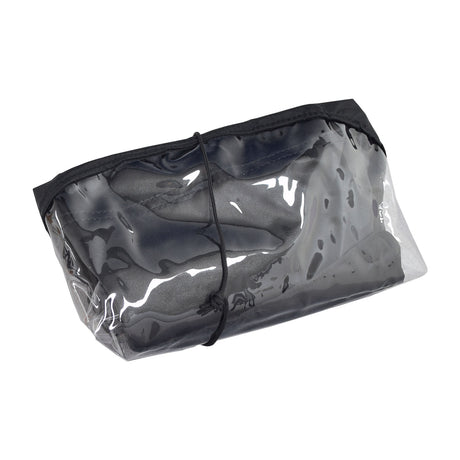 Clear Tiller Cover for Mobility Scooters (Deistco) – a black bag-like nylon cover with a string, designed to protect the tiller from weather and dust, ideal for transport or storage.