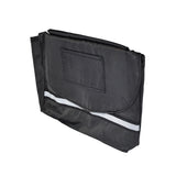 Saddle Bag for Mobility Scooters, Power Chairs, & Wheelchairs featuring a black design with a white stripe, secure Velcro top pouch, and zippered extra pouches.