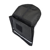 Saddle Bag for Mobility Scooters, Power Chairs, & Wheelchairs featuring a single pocket design with a white stripe, Velcro fastener on top, and zippered pouches, enhanced with reflective safety tape.