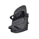 Saddle Bag for Mobility Scooters, Power Chairs, & Wheelchairs featuring durable nylon, multiple zippered and Velcro pockets, handles, and straps for secure attachment, with reflective safety tape for enhanced visibility.