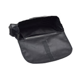 Saddle Bag & Seat Back Bag (Backpack) Combination for Mobility Scooters, Power Chairs, & Wheelchairs featuring durable black nylon fabric, multiple zippered compartments, a mesh pocket, and reflective safety tape for enhanced visibility.