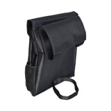 Saddle Bag for Mobility Scooters, Power Chairs, & Wheelchairs featuring a black nylon body, single pocket with Velcro closure, and additional zippered pouches, with a strap and reflective safety tape for visibility.