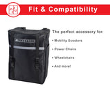 Extra Large Insulated Seat Back Bag (Backpack) for Mobility Scooters & Power Chairs, featuring a main zippered compartment, outer velcro-fastened pocket, and open mesh pouch, made of durable ripstop nylon.