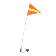 Universal Safety Flag Kit with Mounting Hardware for Scooters & Power Chairs, featuring a triangular flag on a long white pole, complete with black straps and necessary mounting hardware.