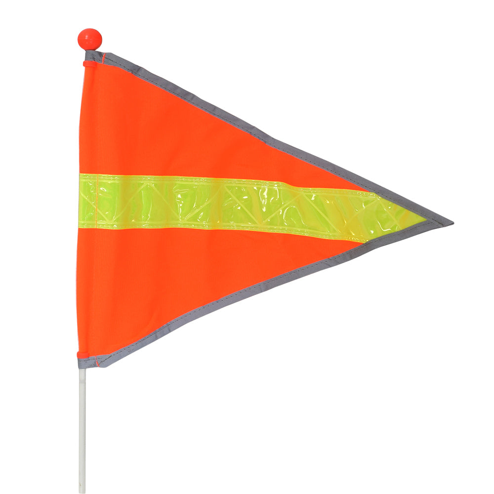 Universal Safety Flag Kit with Mounting Hardware for Scooters & Power Chairs featuring a triangular flag with a yellow stripe on a 72 flag pole.