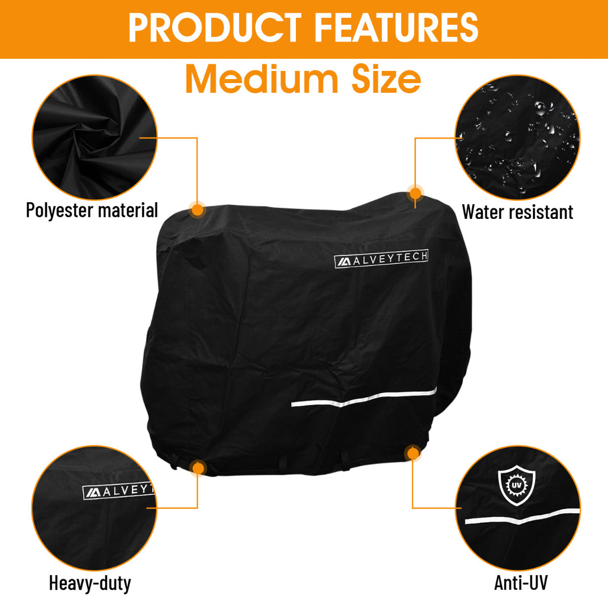 Heavy Duty Weatherproof Cover for Baja, Coleman, and Massimo MB200 Mini Bikes, showcasing a black cover with white text and a durable, water-resistant fabric, ideal for protecting minibikes from dust, rain, and snow.