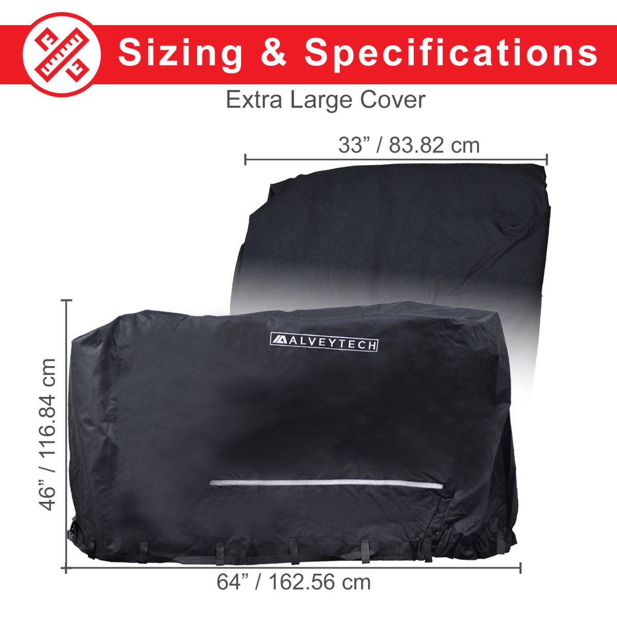 X-Large Heavy Duty Weatherproof Cover for Mobility Scooters, featuring robust black polyester with white text, designed to protect large 4-wheel mobility scooters from weather elements.